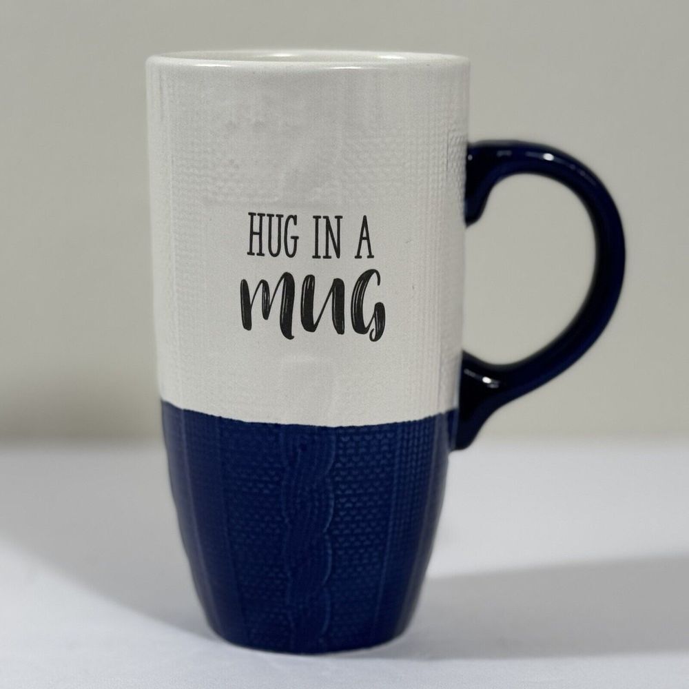 New Hug In a Mug Tall Sweater Navy White Mug Belle Maison Coffee Tea Cup